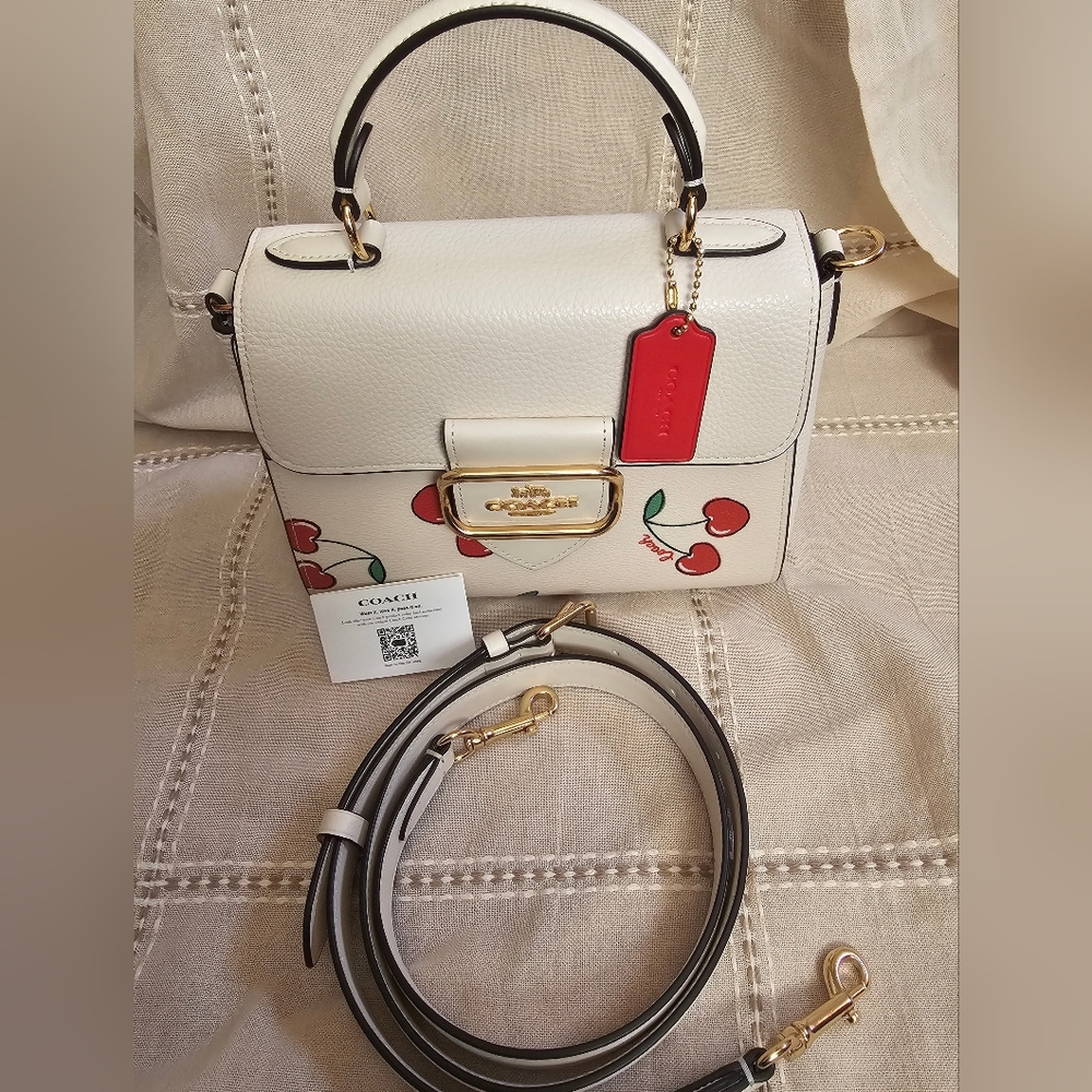 Coach CF419 Heart Cherry Print Morgan Top Handle Saddle Bag
